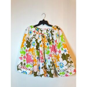 Trina Turk Floral Blouse Women S Retro 60s Eyelet Bell Sleeve Cotton